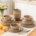 vancasso ANYA 24 Pieces Plates and Bowls Set, Caramel Dinnerware Sets, Reactive Glaze Dishes Set for 8, Ceramic Dishware Sets Kitchen Dinner Set, Microwave & Dishwasher Safe