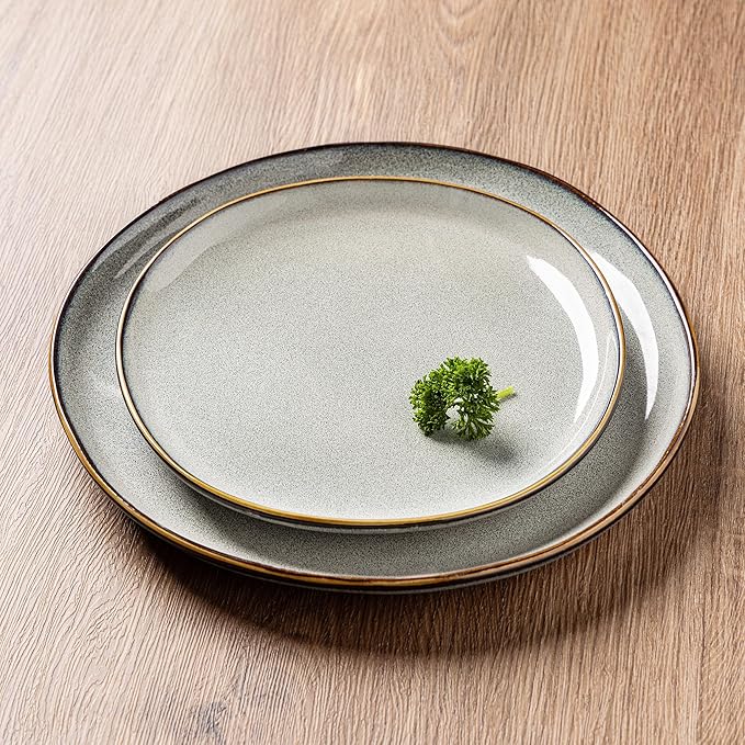 AmorArc Ceramic Dinnerware Sets,Handmade Reactive Glaze Stoneware Plates and Bowls Sets,Highly Scratch Resistant | Dishwasher & Microwave Safe Dishes Set,Service for 4 (12pc)