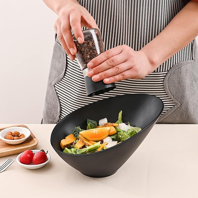 LOVYANXUE Bamboo Fiber Salad Bowls, 4 Packs Compostable 33 Ounce Elegant Black Angled Bowls for Salad, Pasta, Soup, Prep, Ideal for Home and Restaurant