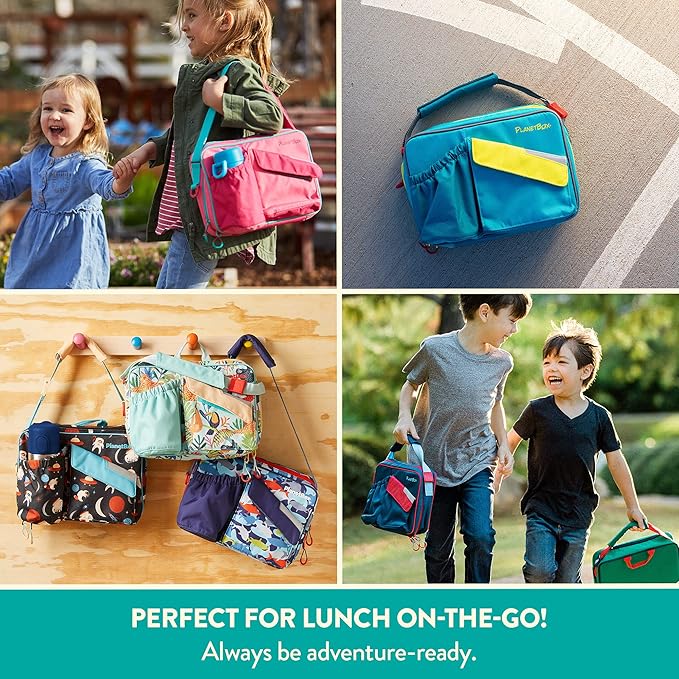 PlanetBox Insulated Lunch Bag – Black Currant Edition Carry Bag with Pockets for Water Bottle and Snacks – Durable, Easy to Clean, and BPA Free