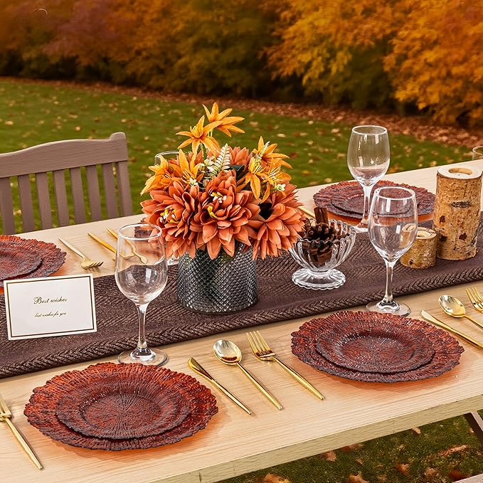 U-QE 60PCS Amber Plastic Plates - Clear Brown Plastic Plates Disposable Heavy Duty - Disposable Plates for Party Including 30PCS 10'' Dinner & 30PCS 7'' Dessert