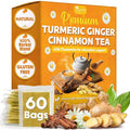 TOG999, Turmeric Ginger Cinnamon Tea Bags | 60 Count | Herbal Blend with Turmeric, Ginger, Cinnamon Stick & Chamomile Flowers for Relaxation | Naturally Flavorful, Caffeine-Free | Packed in Paper Box