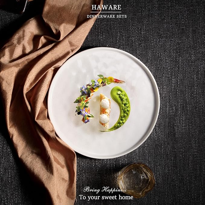 HaWare Stoneware Plates Set of 6, 7.9" Salad Plates, Reactive Glaze Ripple Ceramic Dish Set for Appetizer, Dessert, Scratch Resistant, Small Dinner Plate, Microwave and Dishwasher Safe, Speckled White
