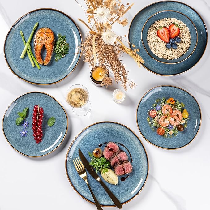 AmorArc Ceramic Dinnerware Sets,Handmade Reactive Glaze Stoneware Plates and Bowls Sets,Highly Scratch Resistant | Dishwasher & Microwave Safe Dishes Set,Service for 4 (12pc)