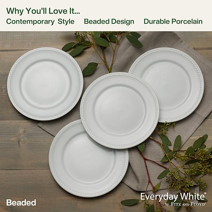 Everyday White Beaded Set of 4 Salad Plates