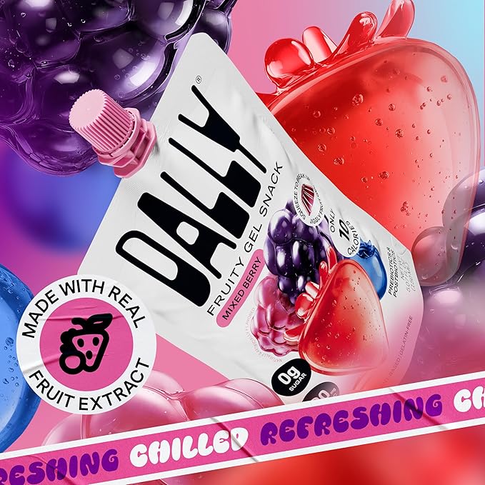Dally Mixed Berry Drinkable Konjac Jelly 10 Pouches | Healthy 10-Calorie, Keto, Gluten Free, Sugar Free Korean Fruit Snack | Prebiotics & Postbiotics for Skin, Immune & Weight Management