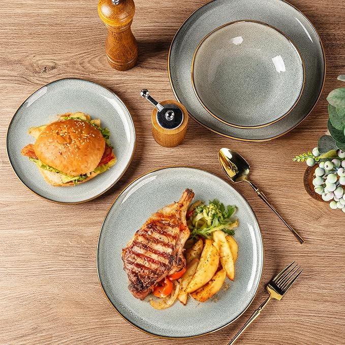 AmorArc Ceramic Dinnerware Sets,Handmade Reactive Glaze Stoneware Plates and Bowls Sets,Highly Scratch Resistant | Dishwasher & Microwave Safe Dishes Set,Service for 8 (24pc)