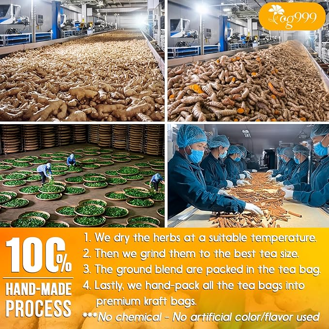 60 Tea Bags - Anti-Inflammaheb Loose Leaf Tea, 100% Natural from Ginger, Turmeric, Peppermint, Black Pepper, Cinnamon. Made with Natural Material Tea Bags. No Sugar, No Caffeine, No Gluten, Vegan.
