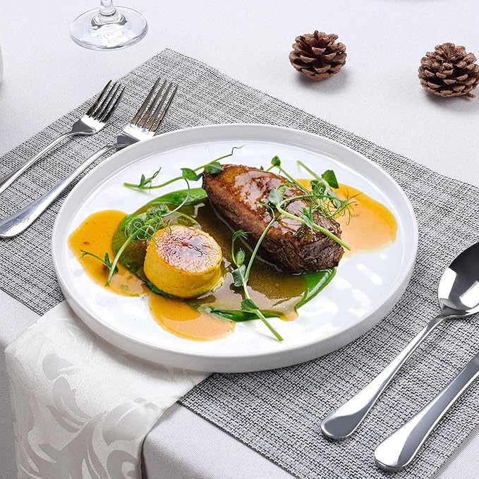 LIANYU 7.9In Ceramic Dinner Plates Set for 4, Porcelain Kitchen Salad Dessert Serving Dishes Set, Modern Round Stoneware Dinnerware Appetizer Plates, Scratch Resistant & Microwavable, Polar White