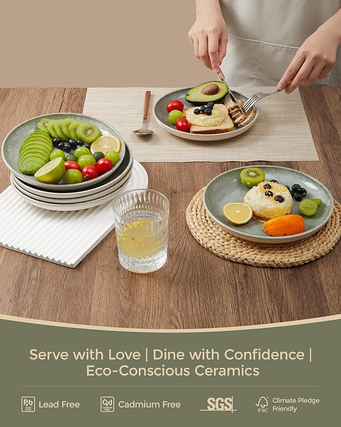 Pokini Ceramic Plates, 8.0 Inch Round Stoneware Salad Plates Use for Dessert, Salad, Appetizer, Microwave and Dishwasher Safe, Scratch Resistant Small Dinner Plate of 6