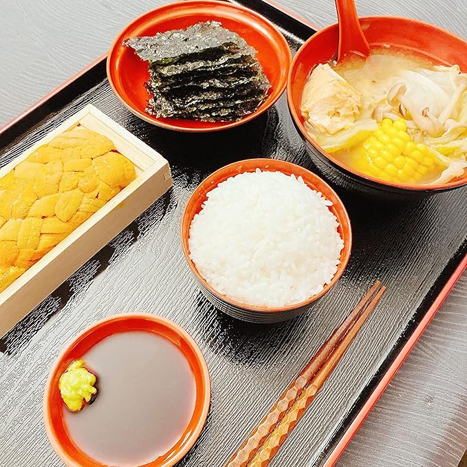 JapanBargain, Set of 4 Dipping Bowls, 3.75" Round Sauce Dishes, Black & Red Melamine Seasoning Bowls for Soy Sauce, Wasabi, Appetizers, Condiments, Small Snack/Side Dish Plates for Home & Restaurant