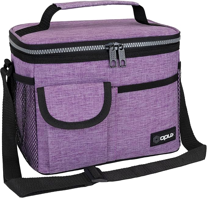 opux Insulated Lunch Box for Men Women Kids, Leakproof Reusable Lunch Bag Cooler for Work School Office, Soft Thermal Lunchbox Tote Shoulder Strap for Boys Girls Adults, Heather Purple, 14 Can/8L