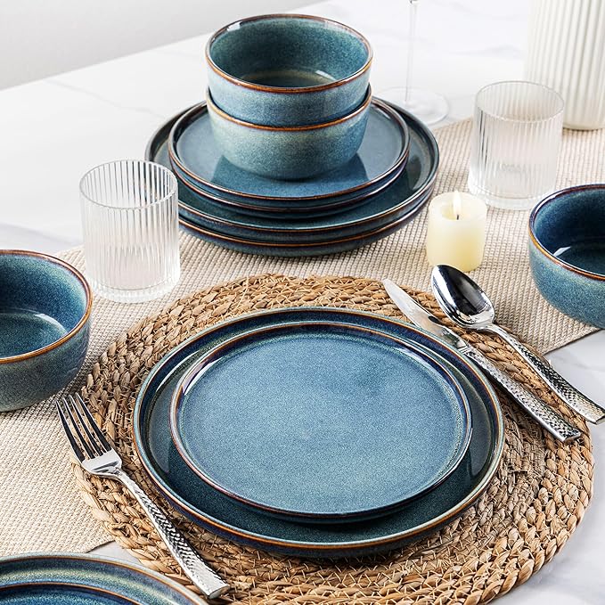 AmorArc Ceramic Plates Set of 6, 8.5 Inch Reactive Glaze Stoneware, Dessert, Salad, Appetizer, Small Dinner Plates, Microwave, Dishwasher Safe, Scratch Resistant Dishes Set for Kitchen