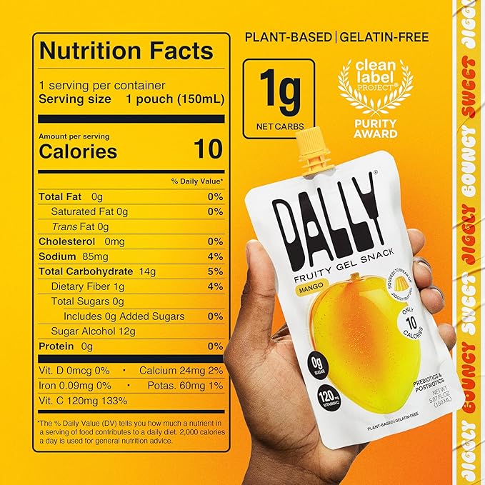 Dally Mango Drinkable Konjac Jelly 10 Pouches | Healthy 10-Calorie, Keto, Gluten Free, Sugar Free Korean Fruit Snack | Prebiotics & Postbiotics for Skin, Immune & Weight Management