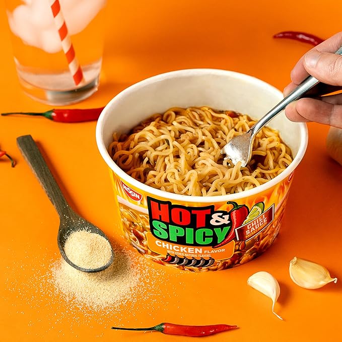 Nissin Hot & Spicy Ramen Noodle Soup, Chicken, 3.32 Ounce (Pack of 6)