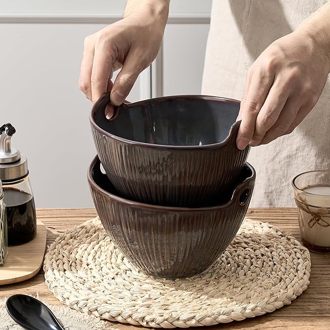 Ramen Bowl with Chopsticks and Spoons Set, 7 Inch Ceramic Noodle Bowl Set of 2, Dishwasher Safe for Pho Udon Soba Noodle Salad Pasta, Special Reactive Glazed Bowls Set, Amethyst Veil