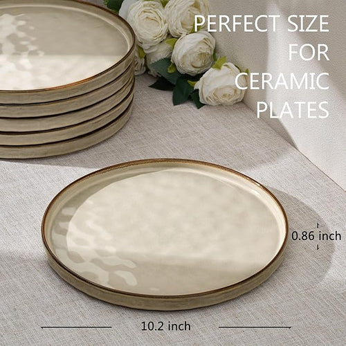 LIANYU Ceramic Plates Set for 4, 10.2In Porcelain Dinner Salad Appetizer Plates for Kitchen, Modern Round Stoneware Dining Dish Set, Scratch Resistant, Microwave, Oven and Dishwasher Safe, Sandy Beige