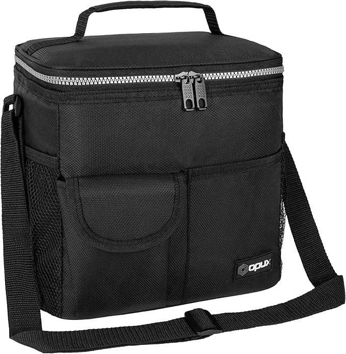 opux Insulated Lunch Box for Men Women Kids, Leakproof Reusable Lunch Bag Cooler for Work School Office, Soft Thermal Lunchbox Tote with Shoulder Strap for Boys Girls Adults, Black, 18 Can/10L