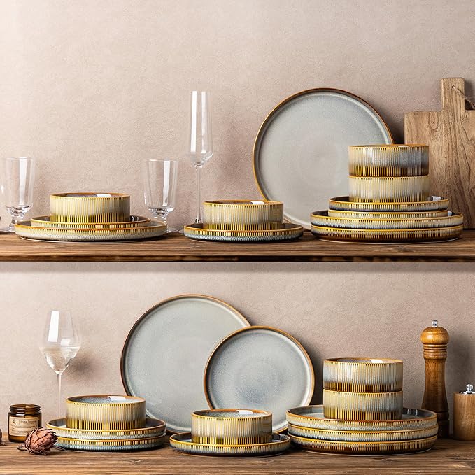 TheTerra Ceramic Dinnerware Sets for 4, 12 Pieces Porcelain Lightweight Plates and Bowls Sets, Scratch Resistant Dish Set, Oven & Microwave & Dishwasher Safe, Dusk Blue