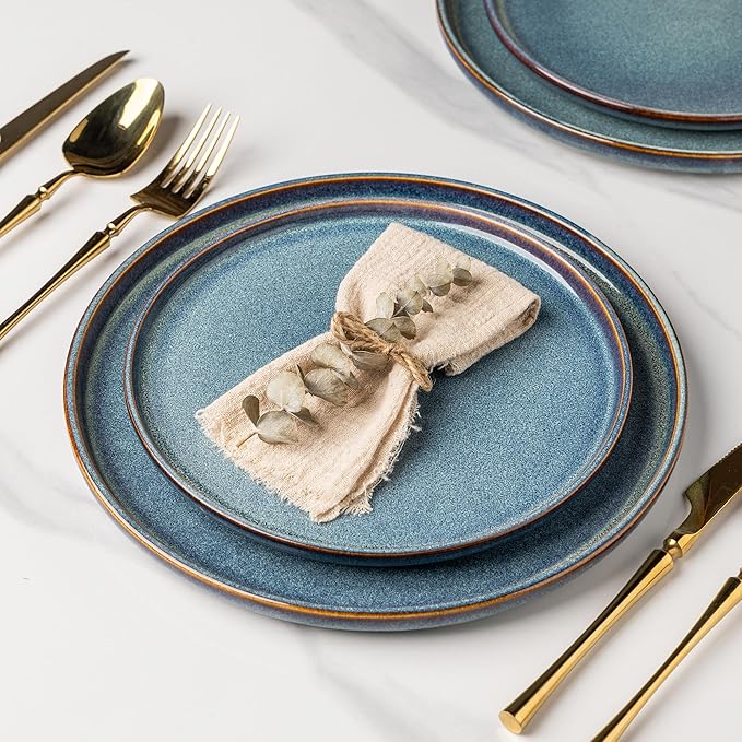 AmorArc Ceramic Plates Set of 6, 8.5 Inch Reactive Glaze Stoneware, Dessert, Salad, Appetizer, Small Dinner Plates, Microwave, Dishwasher Safe, Scratch Resistant Dishes Set for Kitchen