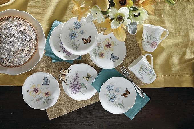 Lenox Dinnerware Set, Butterfly Meadow 6-Piece Tidbit Plate Set, Service For 6, Durable Porcelain Appetizer Plates, Dishwasher And Microwave Safe, Ceramic Plates, Salad Plate (Assorted, 6 Piece)