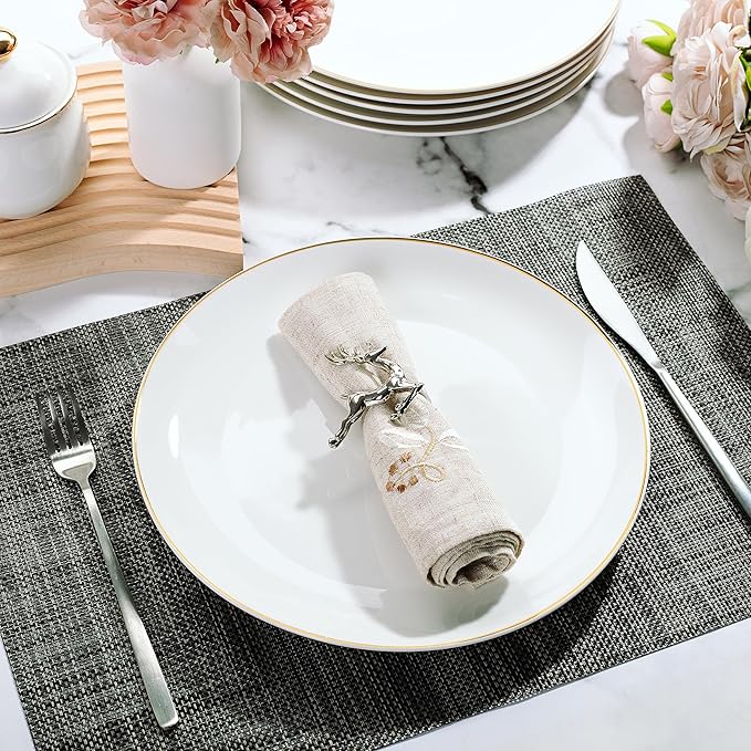 BTaT- White Porcelain Dinner Plates with Gold Rim, Set of 6, 10.5", Porcelain Dinner Plates