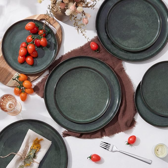 Herogo Ceramic 10.43 Inch Dinner Plates Set of 6, Stoneware Dinner Plate Set, Double Reactive Glaze Large Dinnerware Plates for Kitchen, Microwave, Oven & Dishwasher Safe, Dark Green