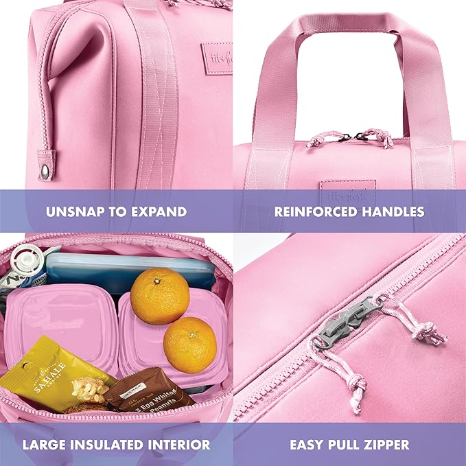 Fit & Fresh Remi Lunch Bag for Women Work – Neoprene Lunch Tote with Containers & Ice Pack, Reusable Meal Prep Lunch Box, Large Capacity, Machine Washable, Pink