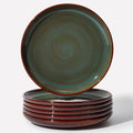 Pokini Stoneware Dinner Plates Set of 6, Ceramic Plates With Lipped Edges, Microwave/Dishwasher Safe, Modern Rustic Dinnerware, Kitchen Reactive Glaze Serving Dishes, Brown Green