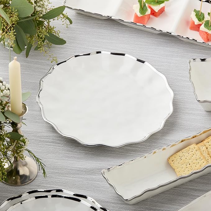 Regency Silver 11-Inch Porcelain Dinner Plates – Set of 4 Luxury Silver-Rimmed Dishes – Durable, Dishwasher-Safe Fine Tableware for Formal Dining, Holiday Gatherings & Everyday Kitchen Essentials