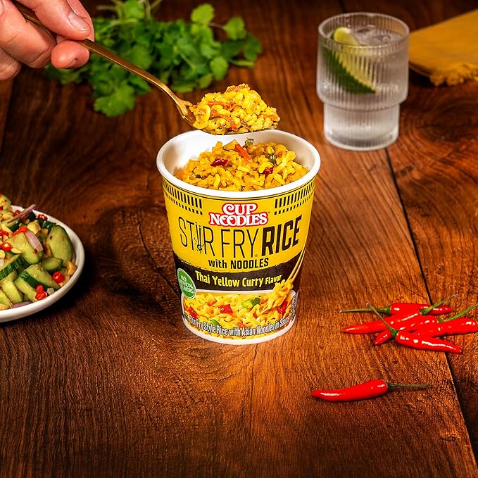 Nissin Cup Noodles Stir Fry Rice with Noodles, Thai Yellow Curry, 2.61 Ounce (Pack of 6)