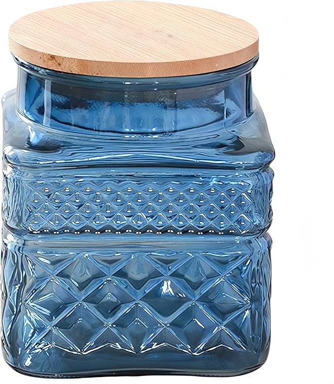 WMM 38 FL OZ Large Airtight Glass Storage Jars with Bamboo Lid - Vintage Food Containers for Candy, Snacks, Coffee, Tea, Nuts, Cereal - Kitchen Canisters