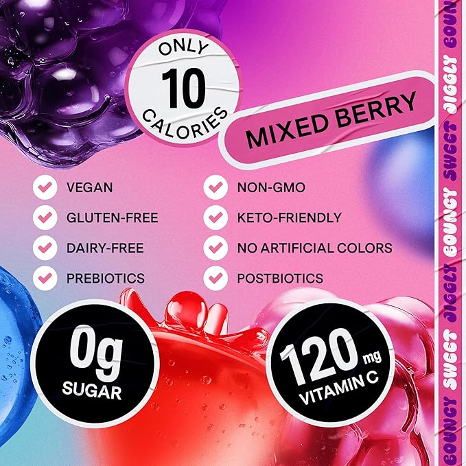 Dally Mixed Berry Drinkable Konjac Jelly 10 Pouches | Healthy 10-Calorie, Keto, Gluten Free, Sugar Free Korean Fruit Snack | Prebiotics & Postbiotics for Skin, Immune & Weight Management