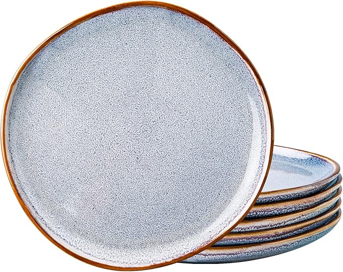 AmorArc Ceramic Plates Set of 6, 8.5 Inch Handmade Reactive Glaze Stoneware Plates set for Dessert, Salad, Appetizer, Small Dinner Plates, Microwave&Dishwasher Safe, Scratch Resistant - Blue