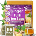 FreshDrinkUS, Premium 55 Ginger Tulsi Tea Bags, 100% Natural, Hand-made Blend of Ginger and Tulsi Holy Basil Leaves, Eco-conscious Tea Bags. Herbal Tea. No Sugar, No Caffeine, Vegan.