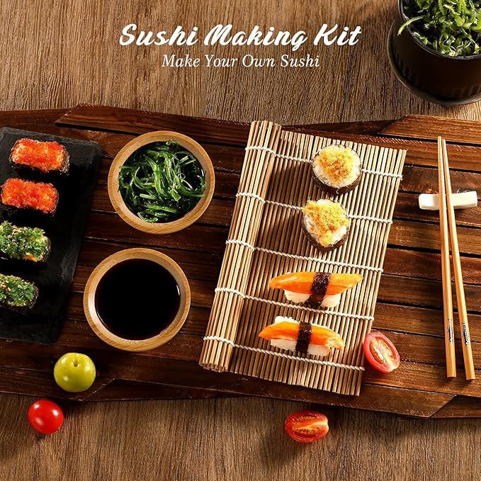 Sushi Making Kit, Delamu Upgrade 22 in 1 Sushi Maker Kit with Bamboo Mats, Chef's Knife, Triangle/Nigiri/Gunkan Sushi Mold, Chopsticks, Guide&More