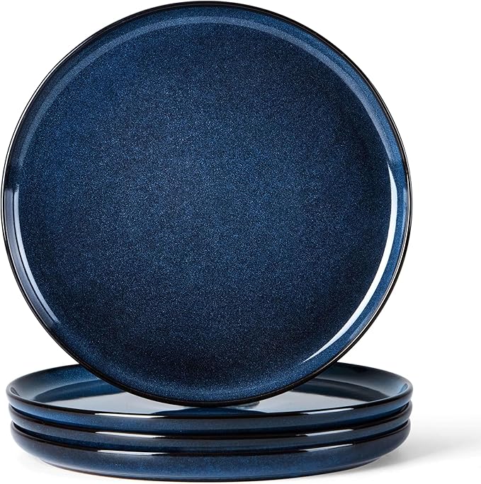 Herogo 4-Piece Stoneware Dinner Plates Set, 10.43" Ceramic Round Plate Set, Double Reactive Glaze Large Dinnerware Plates for Kitchen, Microwave, Oven and Dishwasher Safe, Starry Blue