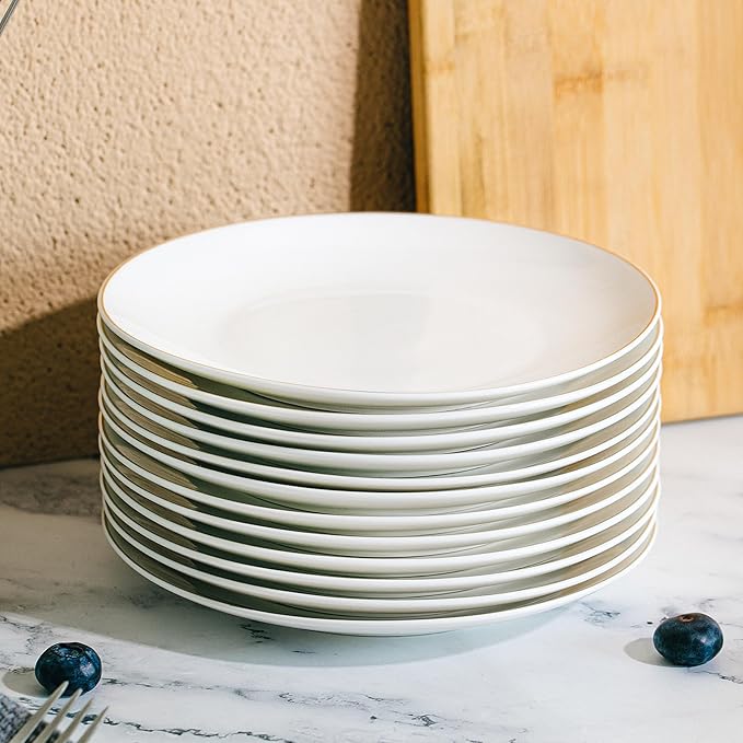 BTaT- White Dessert Plates with Gold Rim, Set of 12, 8", Porcelain, Small Plates for Appetizers