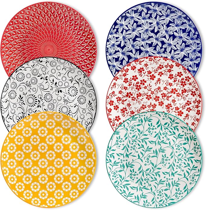 vancasso Ceramic Dinner Plates Set of 6, Large Vintage Plates 10.25 Inch Set of 6 for Kitchen, Porcelain Colorful Plates for Kitchen, Microwave Oven Dishwasher Safe, Vintage Gift, Muted