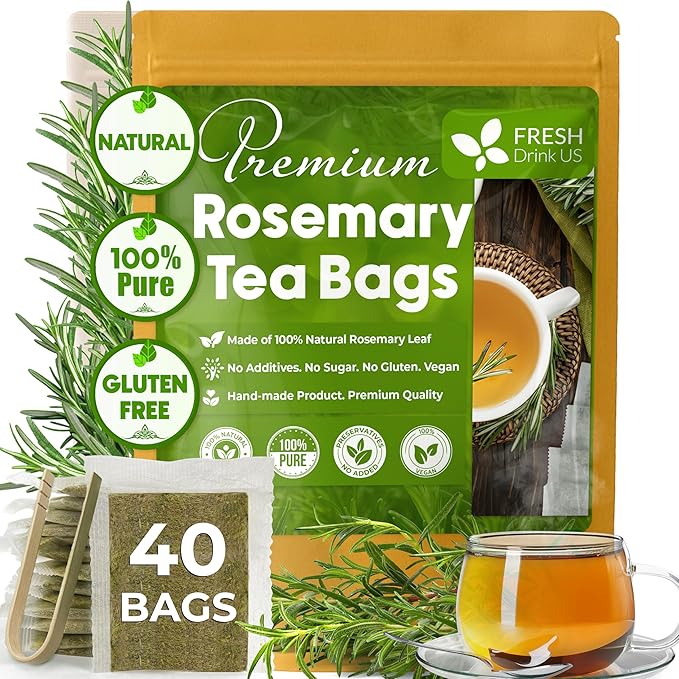 FreshDrinkUS, Premium Rosemary Herbal Tea | 40 Tea bags | 100% Natural Turmeric, Hibiscus, Ashwagandha, Goji Berry, Reishi, Cinnamon & Orange Peel – Naturally Aromatic Caffeine-Free Tea