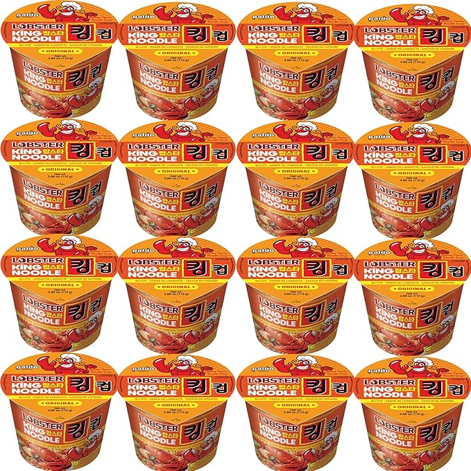 Paldo Fun & Yum Lobster Instant Big Cup Noodles with Soup, Lobster Seafood Flavor Based Broth, Best Oriental Style, Original Korean King Cup Ramyun, 팔도 랍스타맛 킹 컵 110g (3.88 oz) x 16 Pack