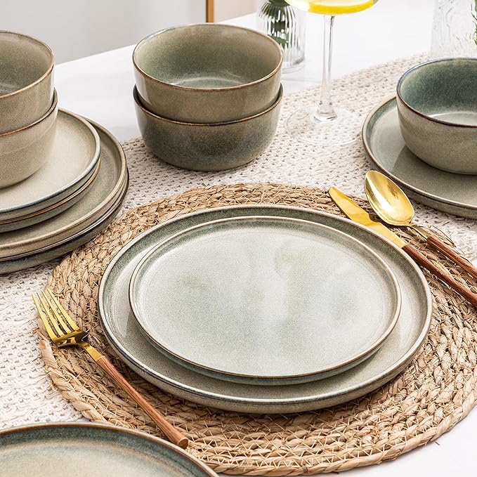 AmorArc Dinner Plates Set of 6, 10.5 Inch Reactive Glaze Ceramic Plates Set, Microwave, Dishwasher Safe, Scratch Resistant, Modern Large Dinnerware Dishes Set Kitchen Stoneware Plates