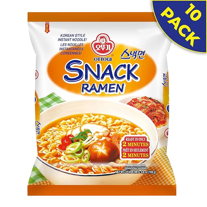 OTTOGI SNACK RAMEN, KOREAN STYLE INSTANT NOODLE, Traditional Instant ramen, Thin Noodle and Mild Flavor (3.8oz) - 10 Pack…