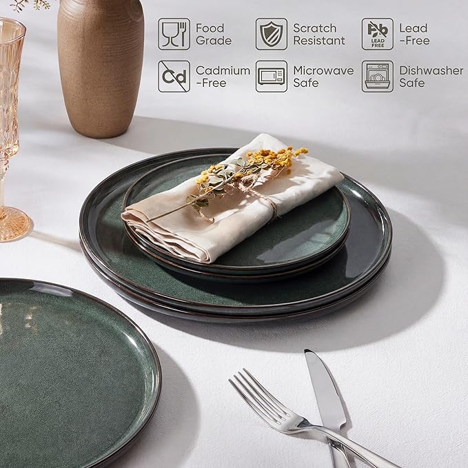 Herogo Ceramic 10.43 Inch Dinner Plates Set of 6, Stoneware Dinner Plate Set, Double Reactive Glaze Large Dinnerware Plates for Kitchen, Microwave, Oven & Dishwasher Safe, Dark Green
