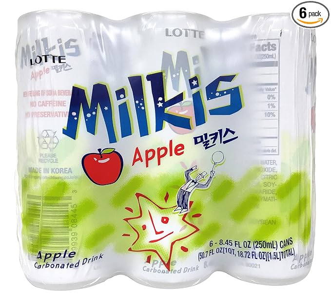 LOTTE Milkis Soda Beverage, Apple, 8.45 Fl Oz, Pack of 6