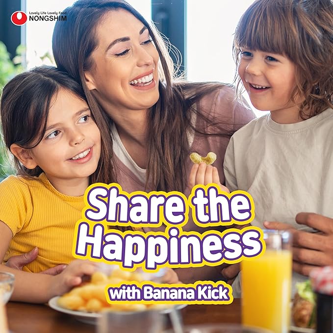 Nongshim Banana Kick Puff Snack - Crispy Corn Puff with Banana Flavor, Soft and Sweet Fruit Snack for All Ages, K-Pop Favorite Korean Treat, 1.58 oz (Pack of 20)