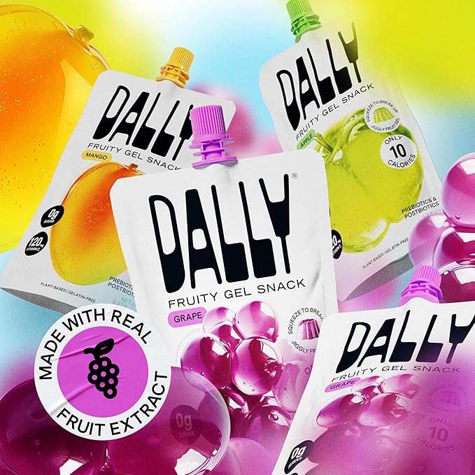 Dally Grape Drinkable Konjac Jelly 10 Pouches | Healthy 10-Calorie, Keto, Gluten Free, Sugar Free Korean Fruit Snack | Prebiotics & Postbiotics for Skin, Immune & Weight Management