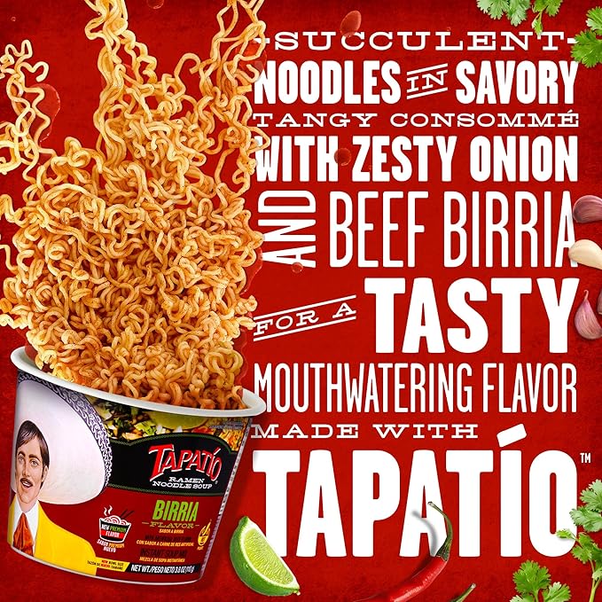 Tapatío Ramen Noodle Soup, Birria Flavored - Microwaveable Big Bowl, 3.88 oz. (110g), 6-Pack