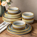 TheTerra Ceramic Dinnerware Sets for 4, 12 Pieces Porcelain Lightweight Plates and Bowls Sets, Scratch Resistant Dish Set, Oven & Microwave & Dishwasher Safe, Dusk Blue