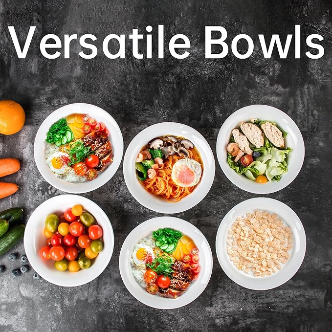 Soup Bowls Set of 4, Tempered Glass White Cereal Bowls, 20 OZ Round Dish Set, Microwave & Dishwasher Safe Glass Bowl Set